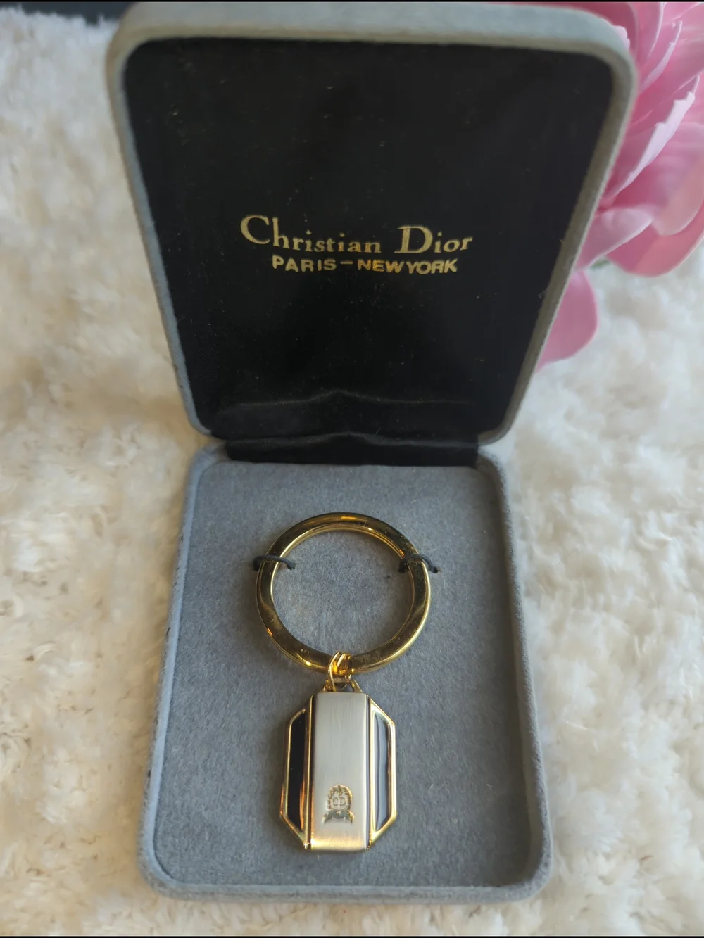 Christian Dior Vintage Gold Tone CD Keychain Or Bag Charmwith Emblem And Enamel